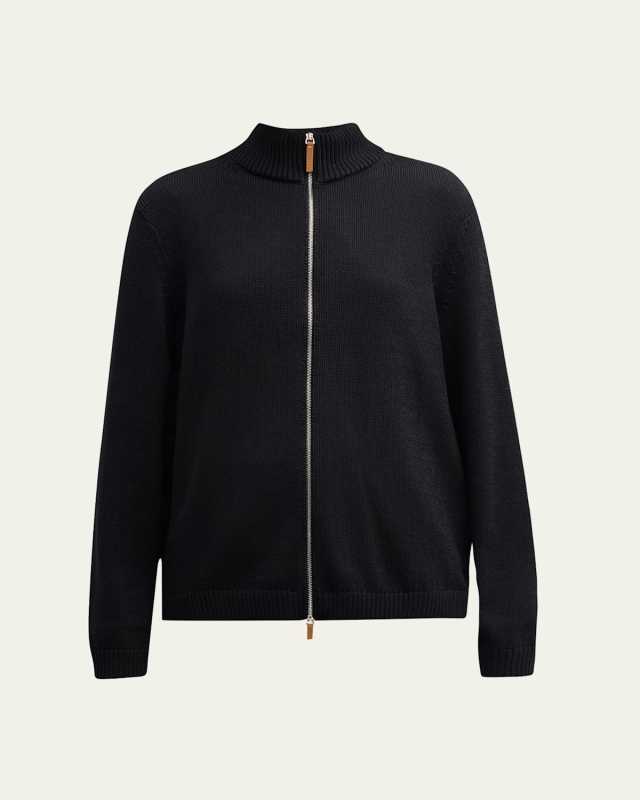 Cotton-Silk Tape Fitted Bomber Sweat